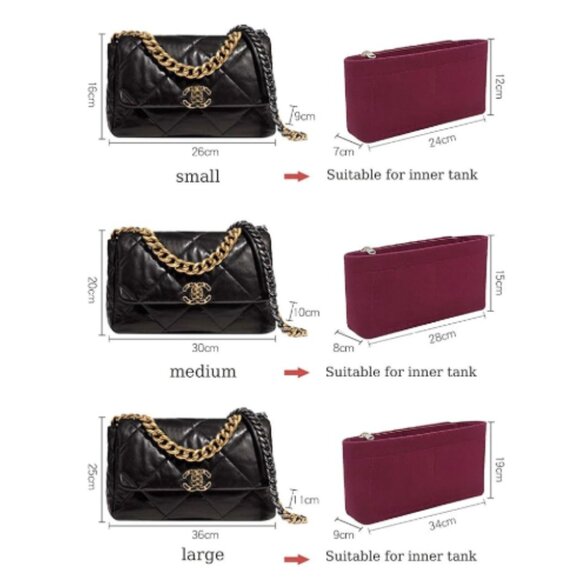 Purse Organizer Insert for Chanel 19 Small bag with Side Zipper Pocket - Picture 2 of 11